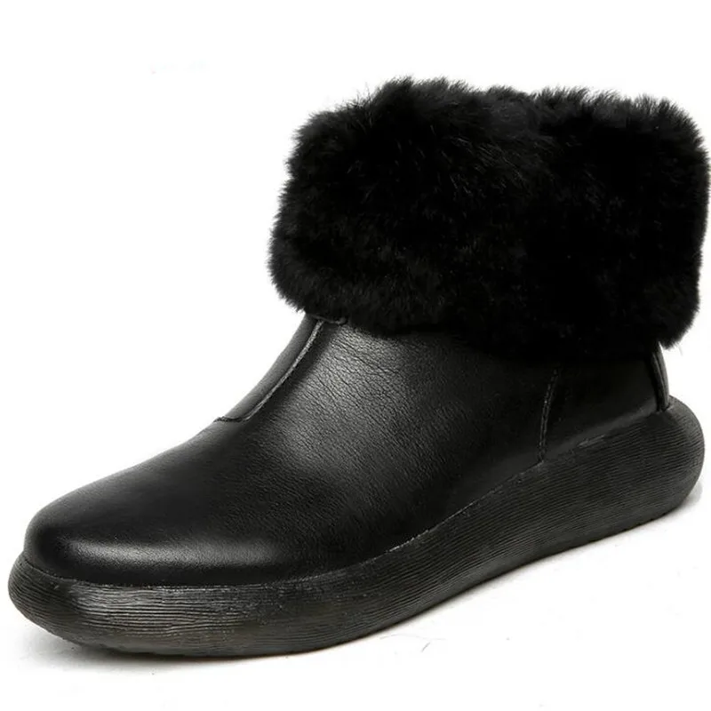 Black BONJEAN/брендовые ботинки Нескользящая женская обувь на плоской подошве зимние ботинки г. Новая модная обувь из натуральной коровьей кожи с натуральным мехом женские зимние ботинки - Цвет: Black