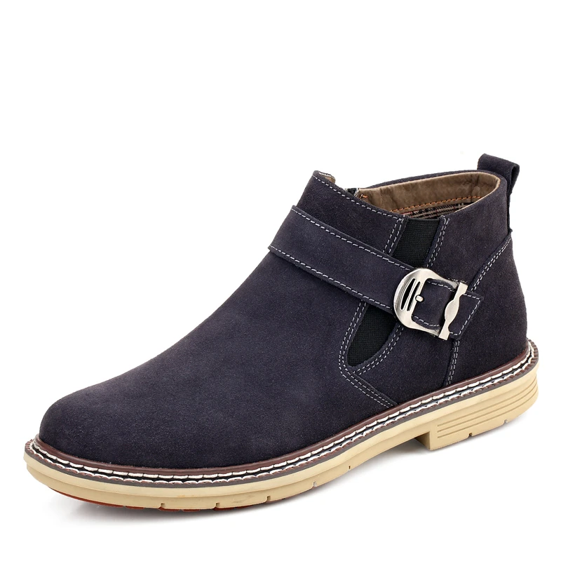 

Plus Velvet Men Boots Ankle Low Cow Suede Simple Pointed Toe Men Boots Casual All Match Winter Boots Gray Brown 38-47 *1280