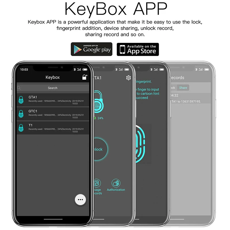 

Smart Anti-Theft Fingerprint Padlock Keyless Bluetooth Phone APP Door Lock Parts