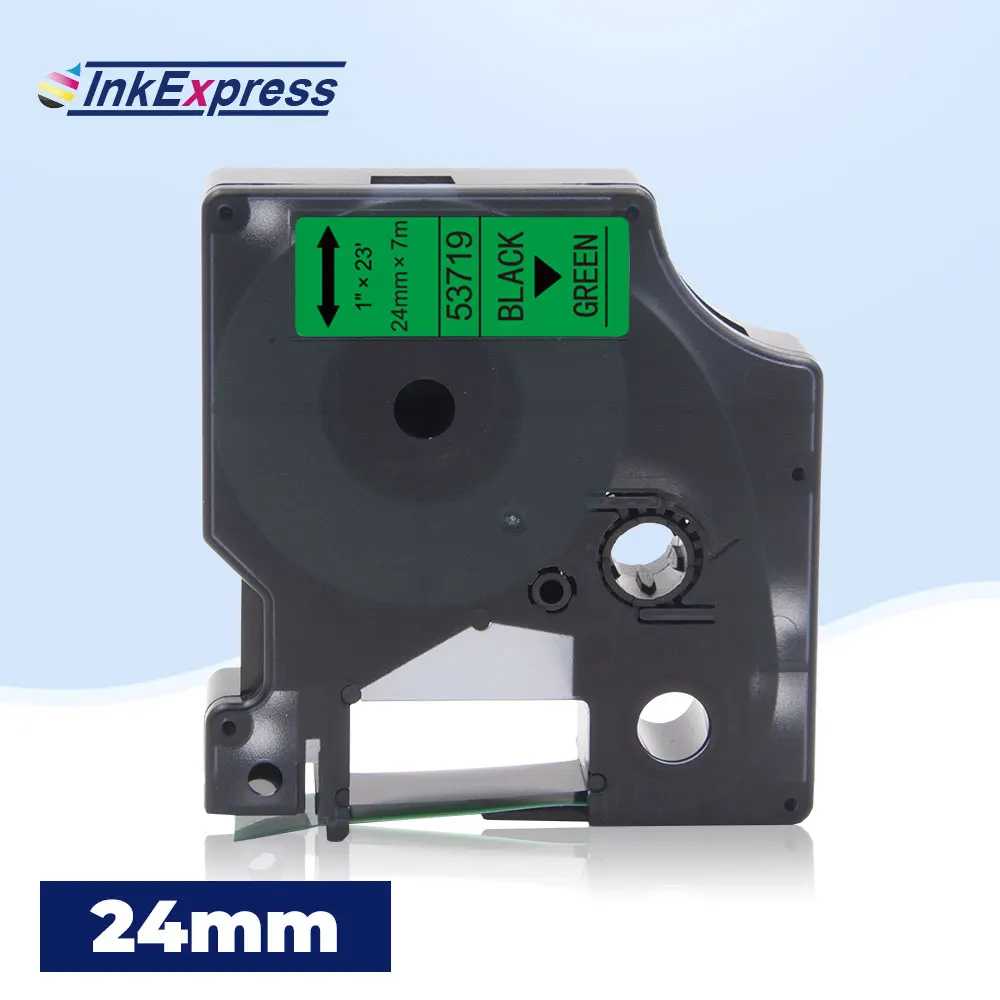 InkExpress 53719 этикетка кассета для DYMO D1 лента 24 мм кассеты ярлыка черного зеленого