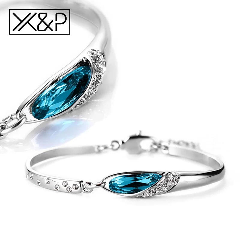 X &amp P роскошный серебряный цвет кристалл звено цепи очаровательные браслеты для
