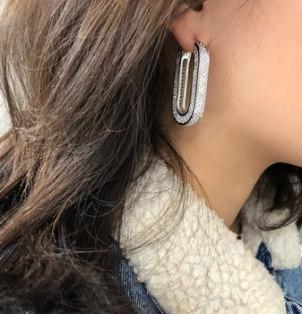 

2020 New Hot Full Crystal U Shaped Geometric Stud Earrings Sense of quality For Women Girls Fashion Party Jewelry Gift