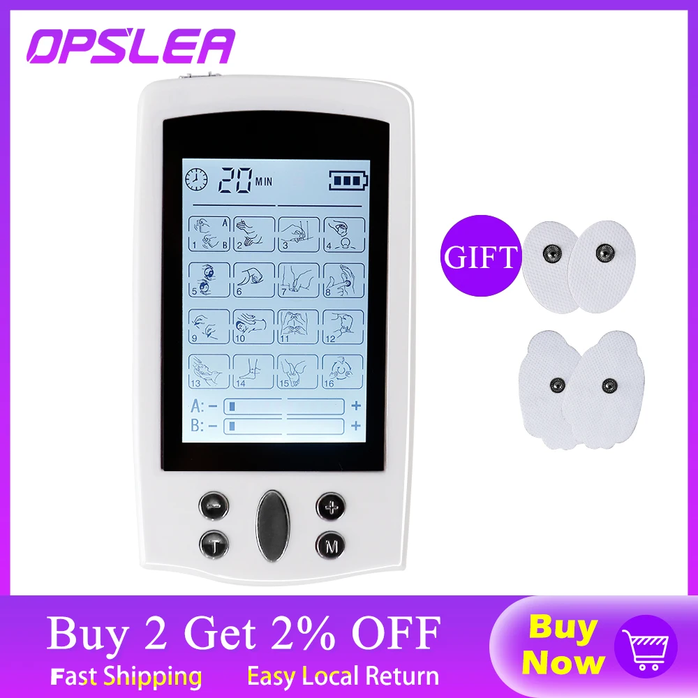 OPSLEA 16 режимов десятки блок машины 4 электродные подушечки для облегчения боли в