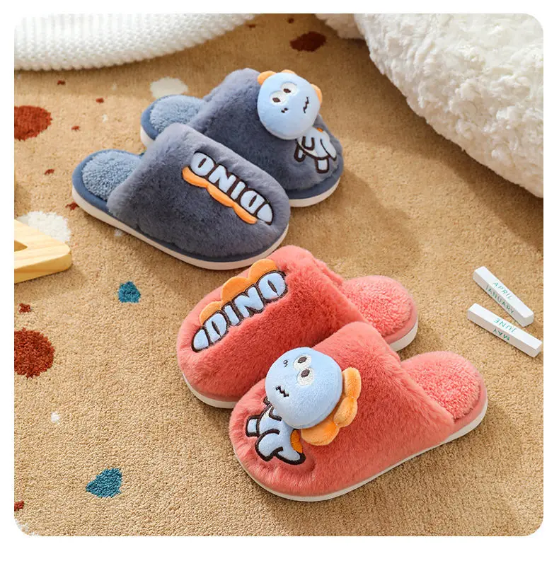 bata children's sandals New Cute Little Dinosaur Baby Slippers Winter Warm Kids Furry Cotton Slippers Boys Girls Soft Anti-Slip Home Slipper Comfort best leather shoes