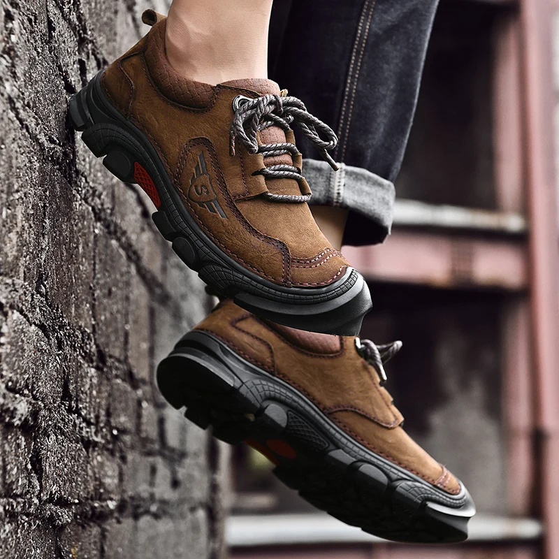 

Genuine Leather Men Boots Waterproof Lace Up Autumn Ankle Boots Men Outdoor Classic Plus Size Men Shoes
