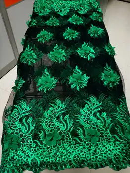 

Latest French net lace Fabric High Quality African 3D Applique Lace Fabric For Wedding Long Dresses RM682c Green