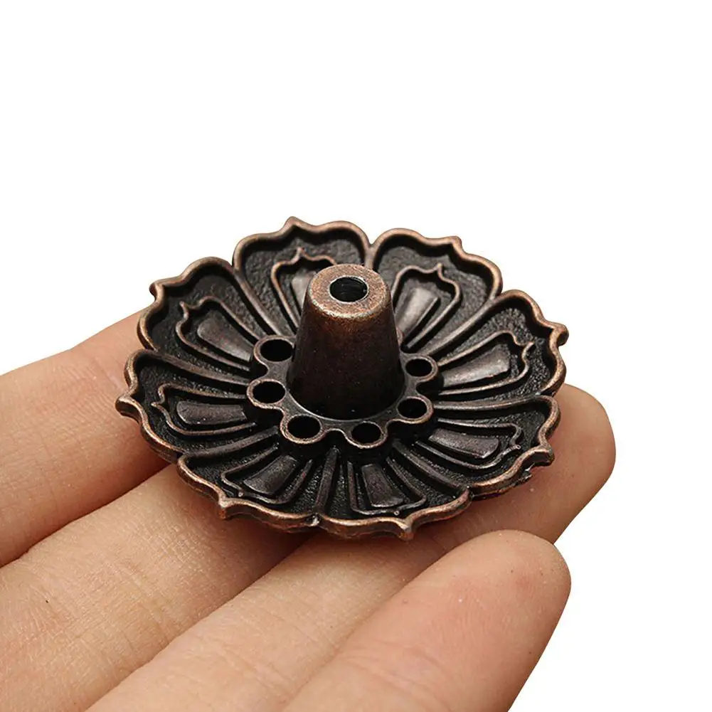 

Alloy Incense Burner 9 Holes Lotus Incense Burner Holder Flower Statue Censer Plate for Sticks Cone 3.5cm x 1.5cm