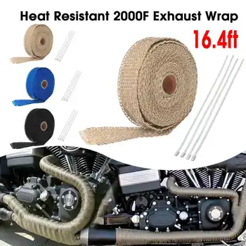 

1.5mmx25mmx5m Motorcycle Heat Resistant 2000F Exhaust Wrap + 4 Stainless Steel Ties Exhaust Pipe Heat Insulation Winding Tape