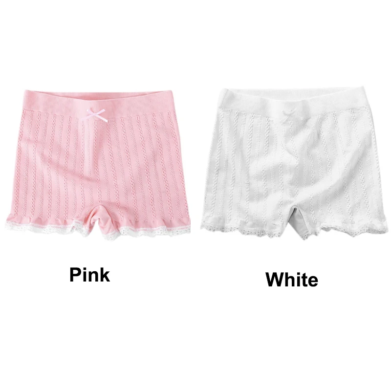 Женские Эластичные облегающие шорты, кружевные хлопковые шорты для мальчиков, под юбку, безопасные штаны для мальчиков, шорты с бантом, под брюки, боксеры, Mujer - Цвет: Pink White