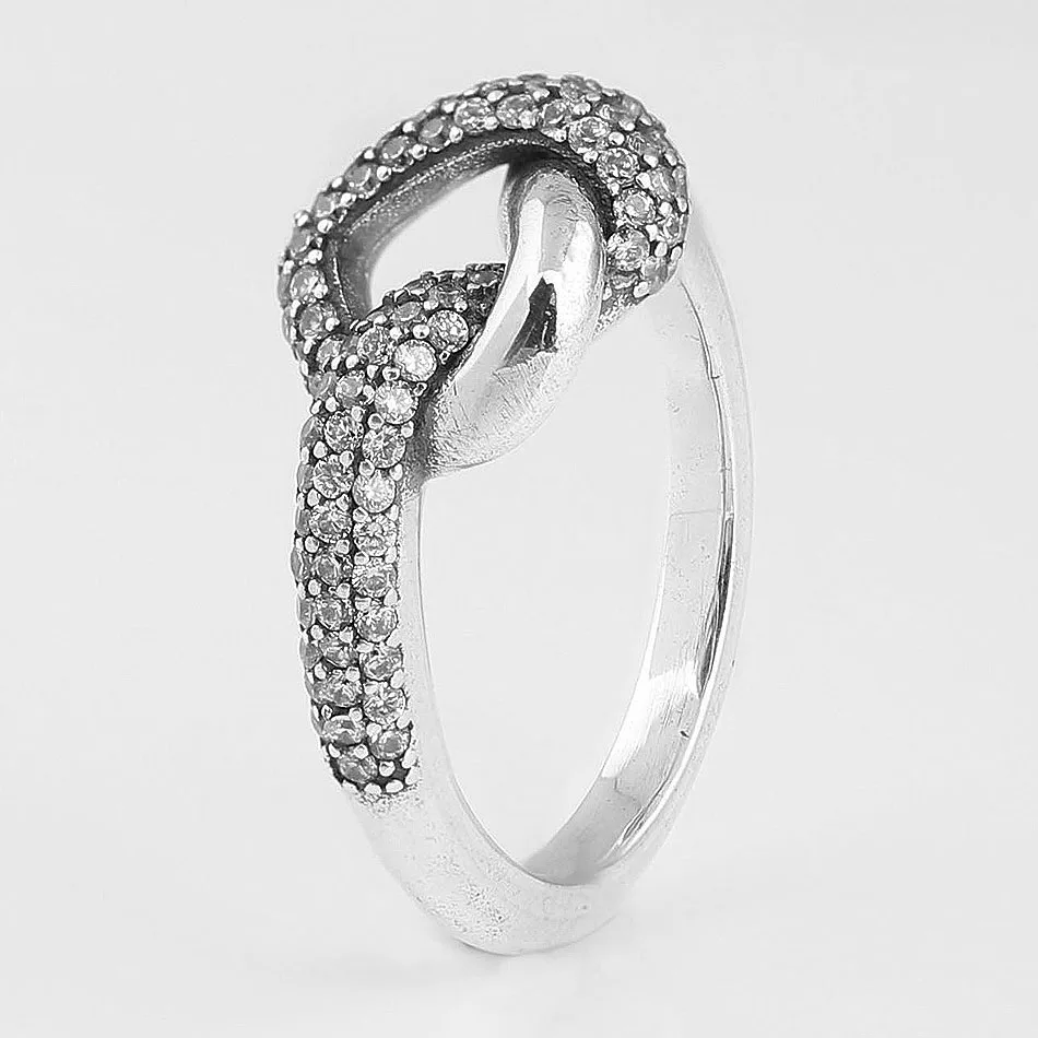 Authentic 925 Sterling Silver Ring Knotted Heart Symbol Of Love Crystal Ring For Women Wedding Party Gift Fine Europe Jewelry