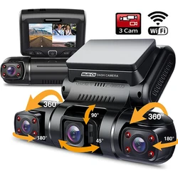 Enregistreur vidéo de voiture DVR 2K + 1080P + 1080P, caméra de tableau de bord à 3 lentilles, vue arrière, moniteur de stationnement 24H, caméra de voiture, Vision nocturne, capteur G 