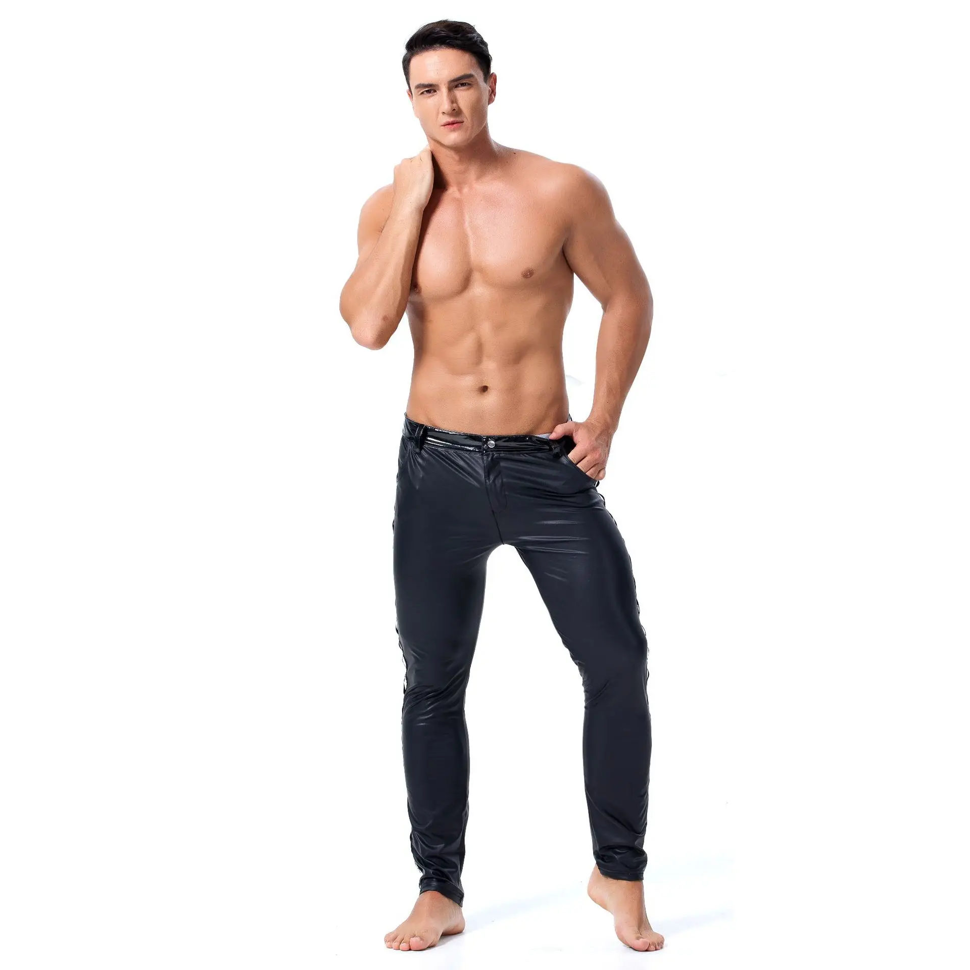 

Faux Leather Lingerie Exotic Pants Men Sexy Wetlook PU Latex Catsuit zipper crotch PVC Clubwear gay fetish Pants leggings zentai