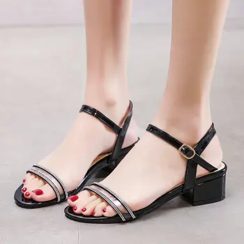 

Summer Sandals Women Transparent PVC Rhinestones Sandals Wood Thick Heels Office Shoes Female Ankle Strap Shoes Ladies 2020 New