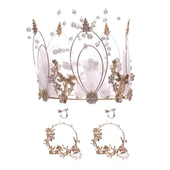 

Exquisite Woman Pearl Crown Headdress Earring Decorative Bridal Ornament Supplies