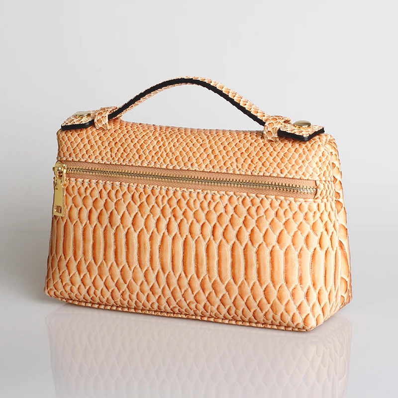 Новая дизайнерская сумка из натуральной змеиной кожи, переносная сумка, маленький клатч из натуральной кожи питона, Женская сумочка, кошелек - Цвет: Snake Apricot  (L)
