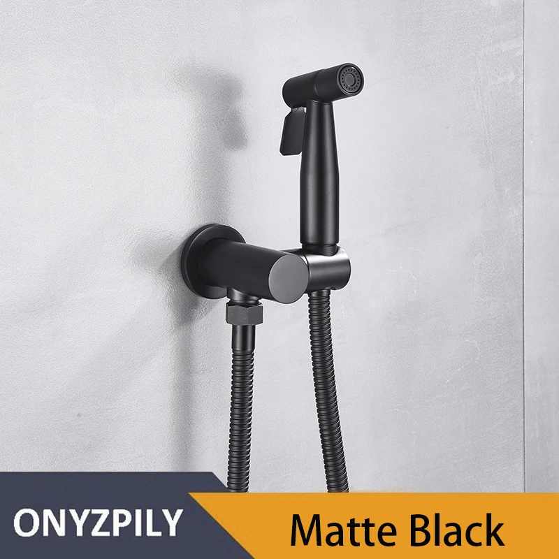 Matte Black Faucet Матовый черный кран для биде, розовый золотой кран для биде, настенный шланг из нержавеющей стали, набор распылителей для биде - Цвет: Matte Black Faucet
