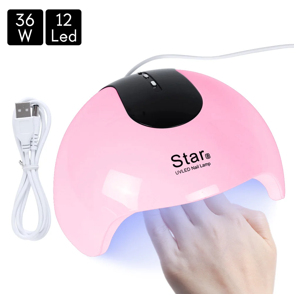 Star8 Pink 36 Вт Сушилка для ногтей УФ-светодиодный светильник для отверждения ногтей весь Гель-лак для маникюра солнечный светильник USB мини-сушильное Оборудование Инструменты для дизайна ногтей - Цвет: Star8 Pink