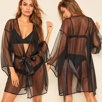 

Sexy Women Bikini Cover Up Perspective Swimsuit Wrap Mesh Swimwear Cover-Ups Beach Dress