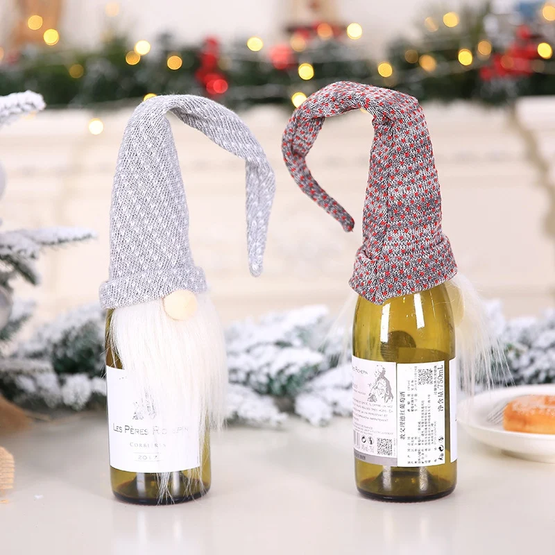 Navidad Длинная с капюшоном куклы Чехлы для бутилок вина Рождественские декоративные бутылки Топпер фестиваль украшения для обеденного стола