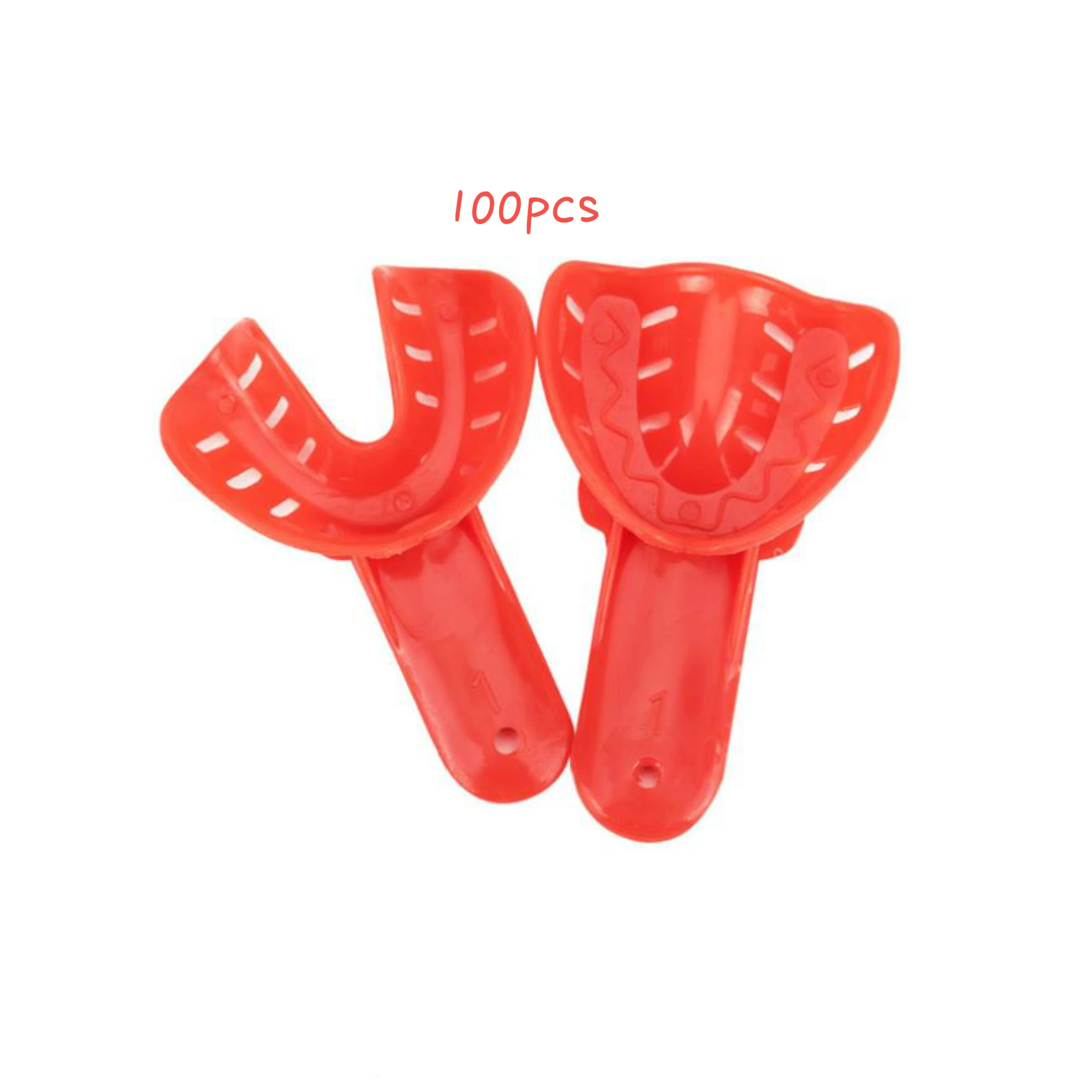 

100pcs Dental Disposable Impression Mold Trays Perforated Plastic Upper Lower Kid Tray Holder Dental Laboratory Tools Supplies