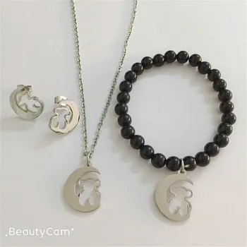 

beads jewelry set bear stainless steel jewelry earrings pendant necklace bracelet jewel hot sell top quality many colors gift