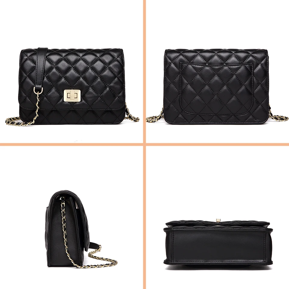 Beste NEVEROUT Dames Echt Leer Schapenvacht Schoudertas Diamant Rooster Crossbody Tas Luxe Handtassen Vrouwen Tassen Gewatteerde Sac a Main