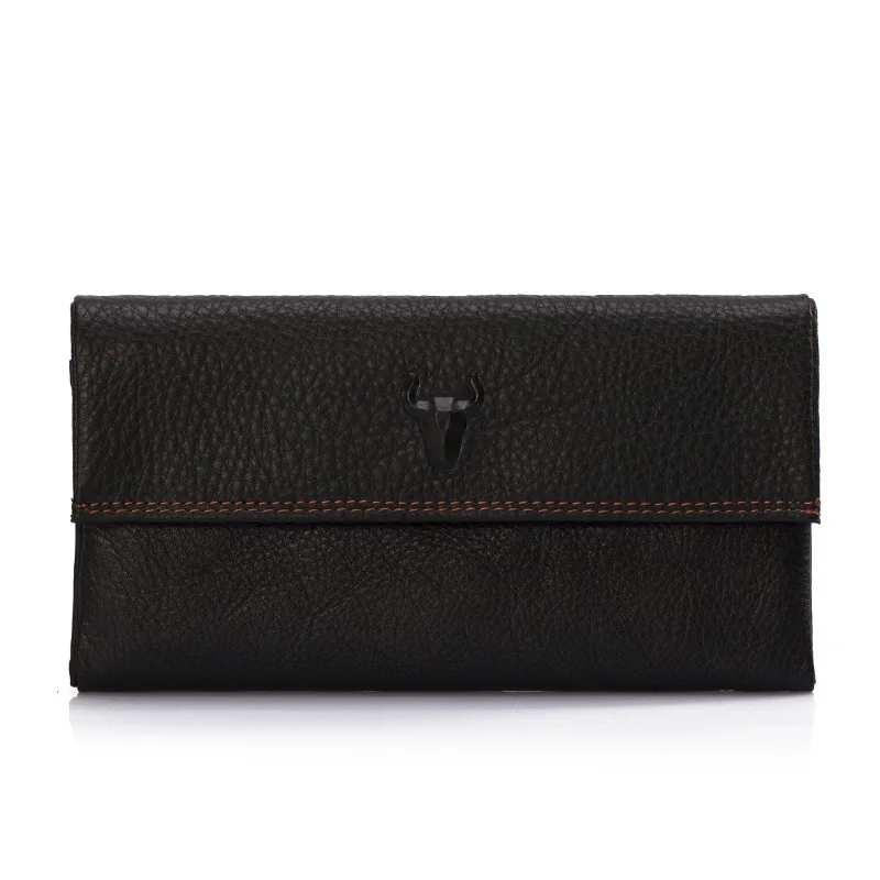

New Style Men's WOMEN'S Long Wallet Casual Three Fold Flip Wallet Clutch Bag Wallet Full-grain Leather Anti-RFID