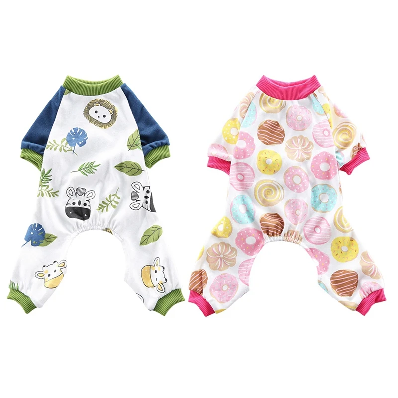Pet Dogs 4 Legged Pajamas Cartoon Homewear Puppy Apparel Jumpsuit All Seasons Cotton Romper