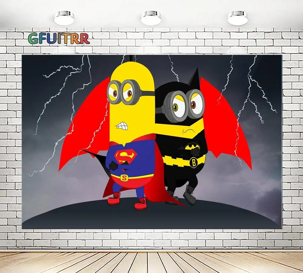 GFUITRR Миньоны фон для фотосъемки детей 1 день Рождения Вечеринка фото черный