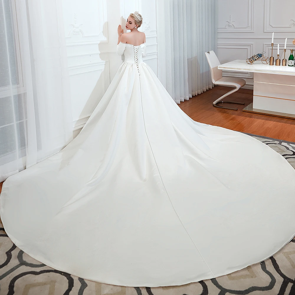 Новые Длинные атласные свадебные платья свадебное платье Mariage Robe De Mariee реальные фотографии Mariage Длинные свадебные платья