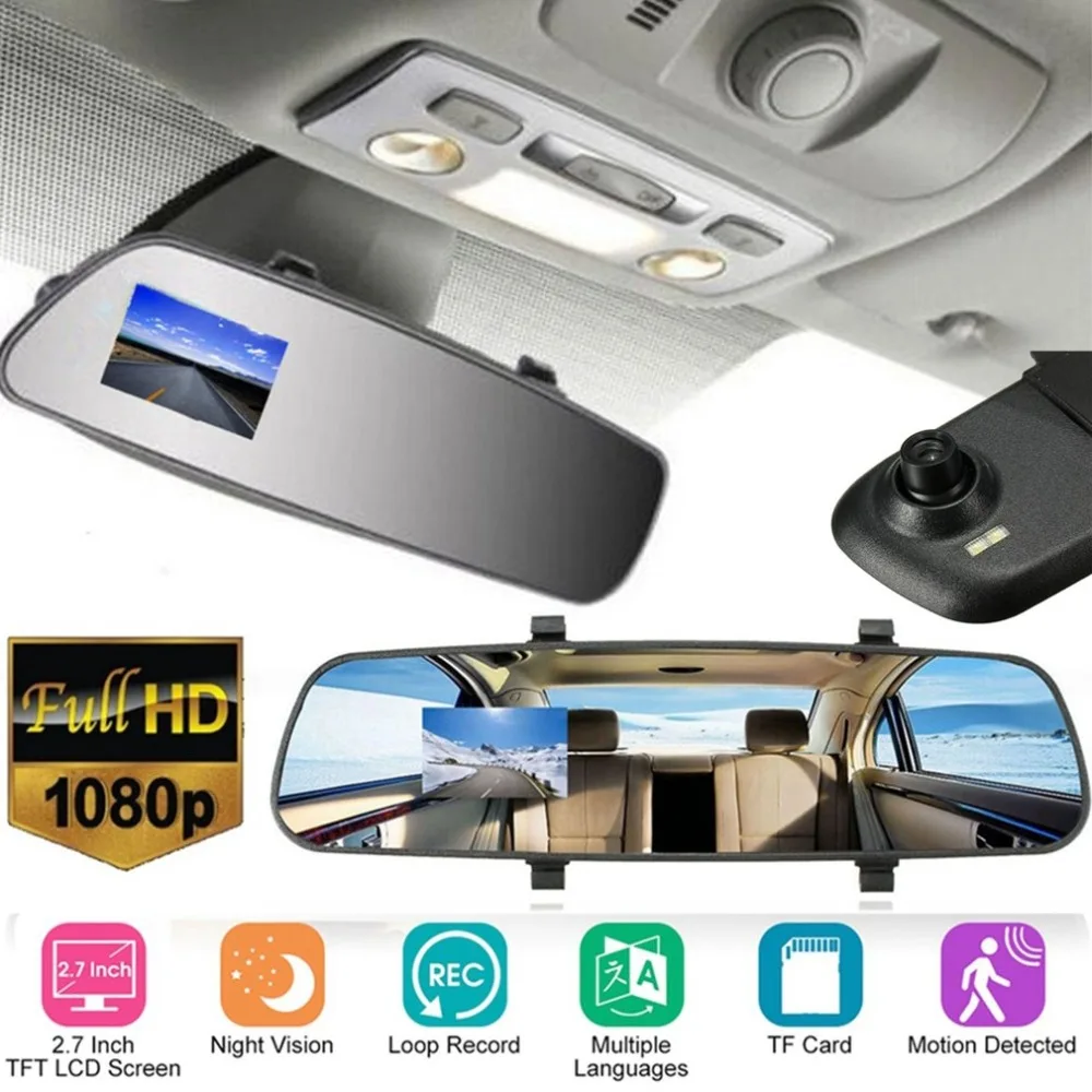 

2.7-Inch Full HD 1080P LCD Car Camera Dash Cam Video Recorder Rearview Mirror Vehicle DVR Night Vision Camcorder