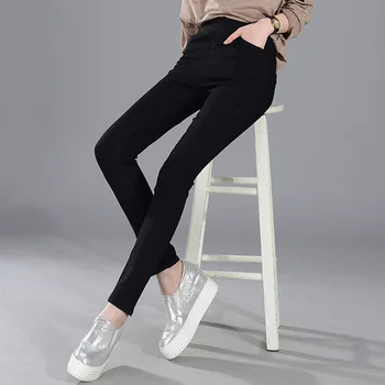 

Women Warm Plush Jeans Pants Winter High Waist Elastic Long Denim Trousers FS99