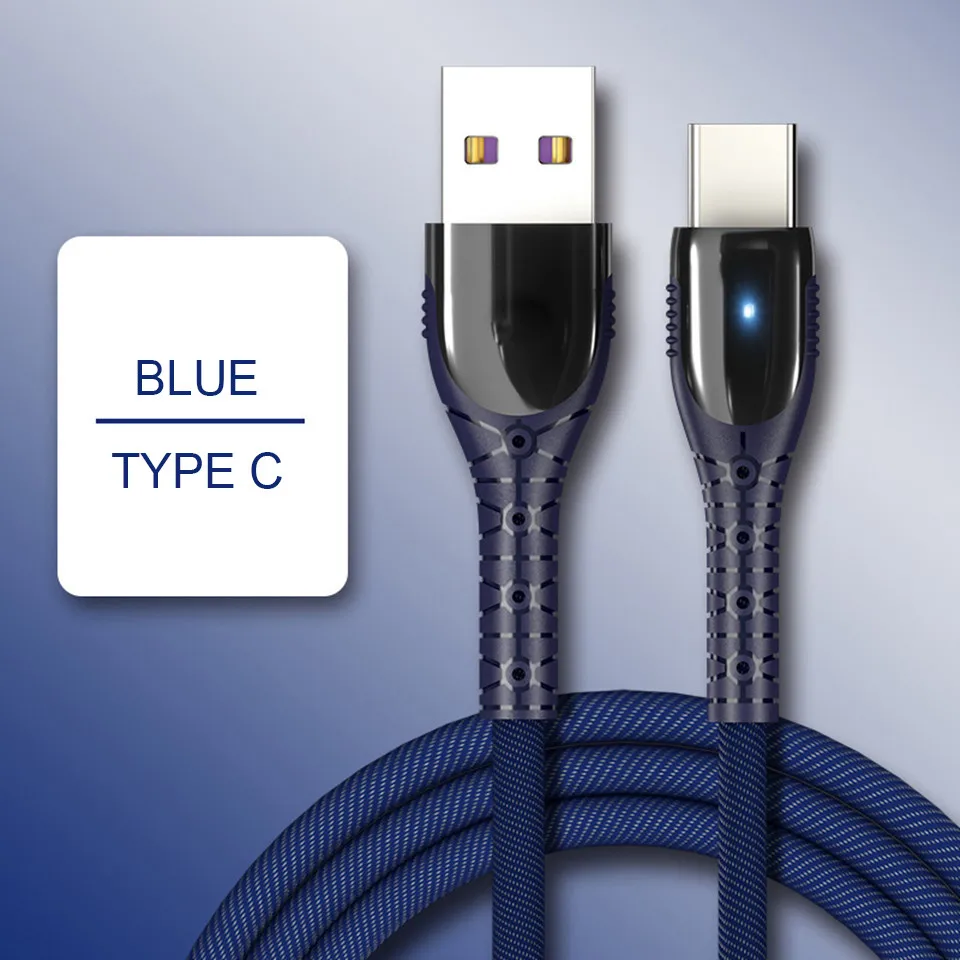 Светодиодный светильник USB кабель type C 5A Быстрая зарядка для huawei xiaomi samsung прочный Quick Charge QC 3,0 зарядный кабель джинсовый коврик - Цвет: Blue