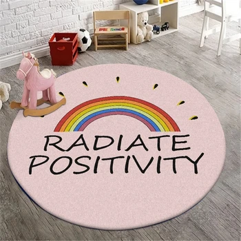 

Cartoon Rainbow Children's Round Rug Pink Room Decoration Cute Non-slip Carpet Round Kids Floor Mat In Sitting Room Bed Room