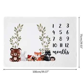 

Baby Monthly Record Growth Milestone Blanket Newborn Cute Animal Pattern Cloth K1KC