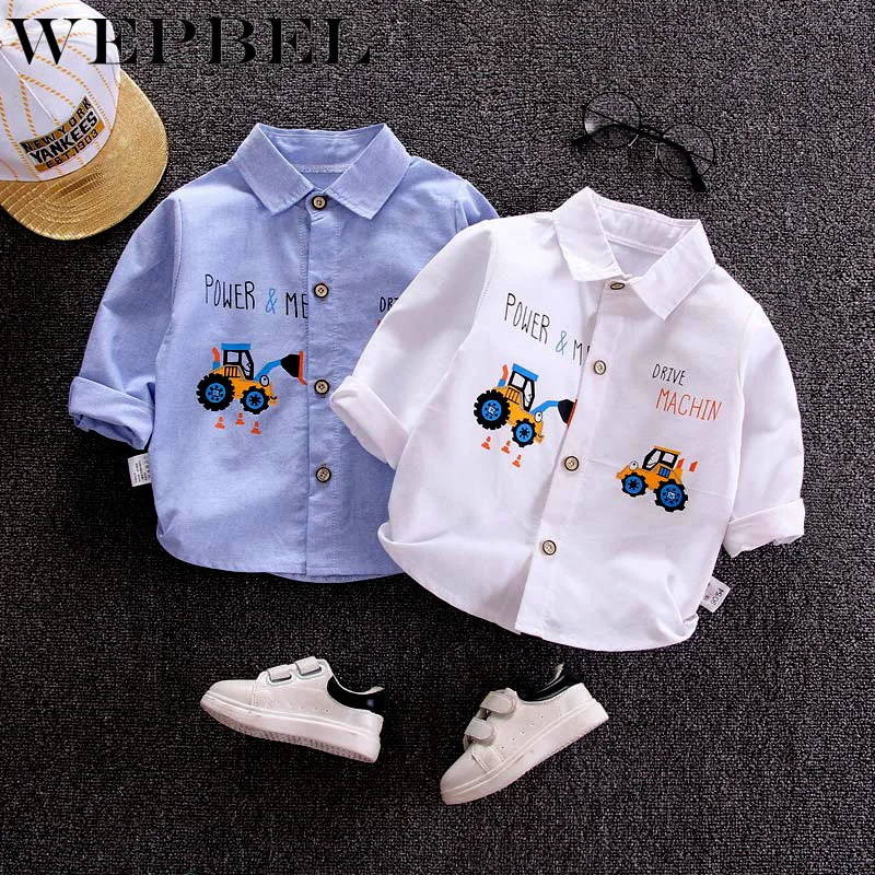 

WEPBEL Autumn Shirts Baby Boys Long Sleeve Cartoon Car Print Shirts Kids Tops Tees Shirts Casual Blouse