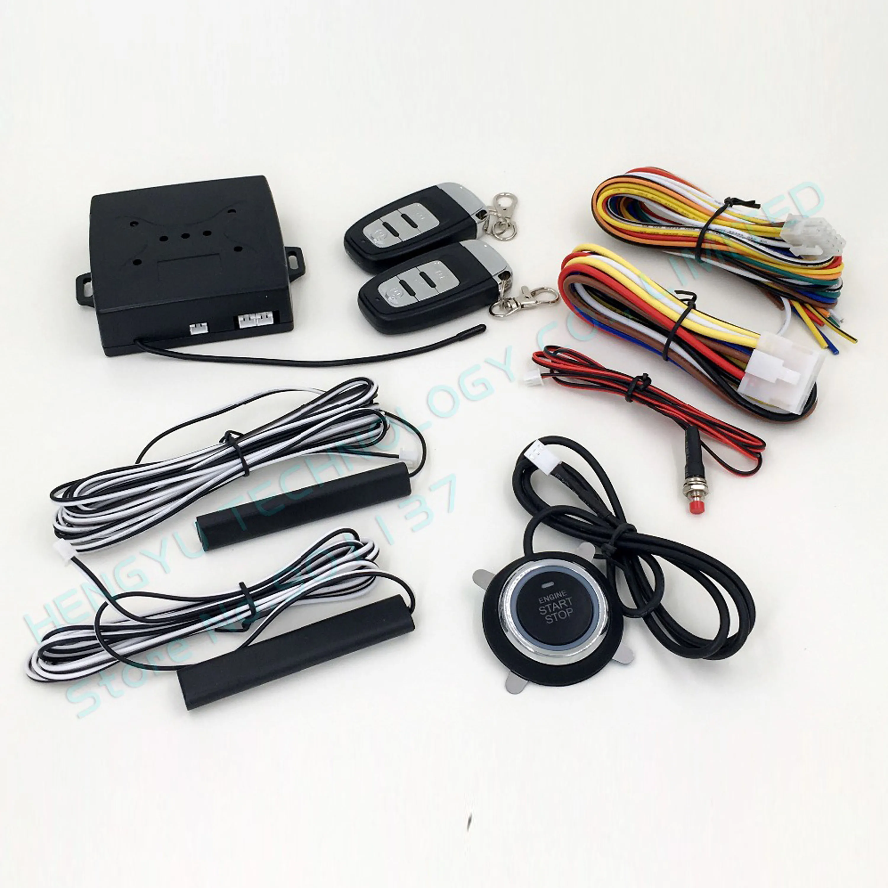 

PKE car alarm system with ignition start stop feature remote engine start stop auto central lock keyless go HY-904 RM2A no siren