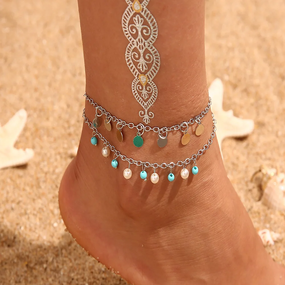 Vintage Shell Ankle Bracelet Set For Women Bohemian Rope Chain Sequin Anklets Summer Beach Girls Barefoot Leg Chain Boho Jewelry - Image 4