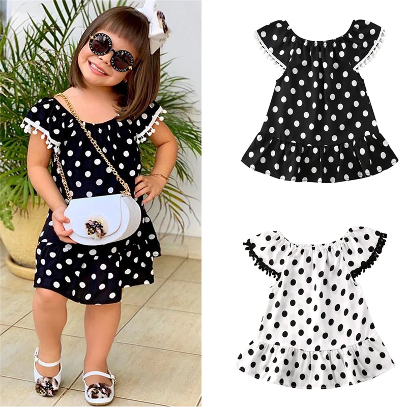 Cute Newborn Toddler Baby Girl Dress Off-Shoulder Polka Dot Tassel Party Princess Summer Dresses | Детская одежда и обувь