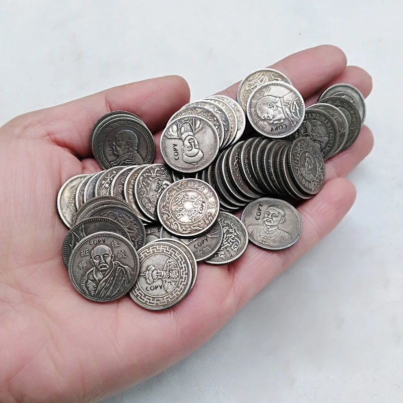 50 шт китайские 19 мм Монеты счастливые фэн шуй серебряные монеты различные виды копия монеты