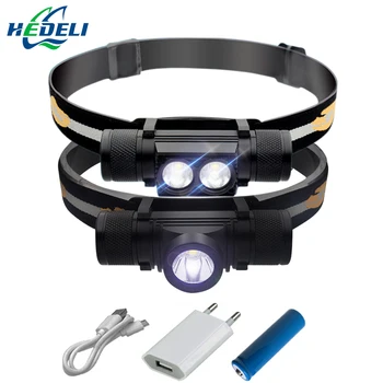 

Protable mini double XM L2 wick powerful headlamp led head torch white light rechargeable head lamp usb waterproof camping lamp