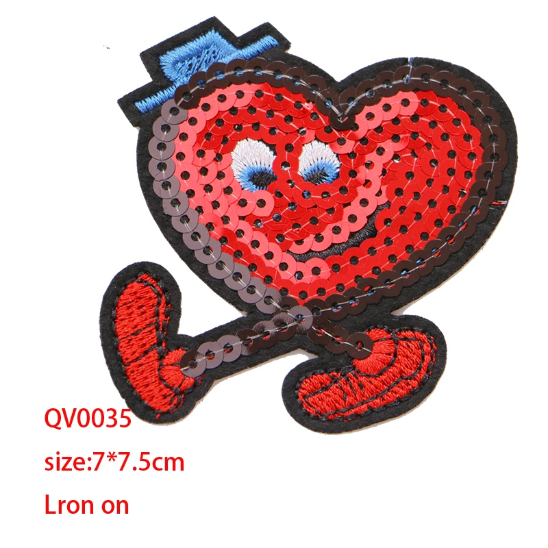 QV0035 1 шт. блестки в форме сердца значок вышитые железные нашивки для одежды DIY полосатая одежда Лоскутные наклейки пользовательские значки - Цвет: QV0035