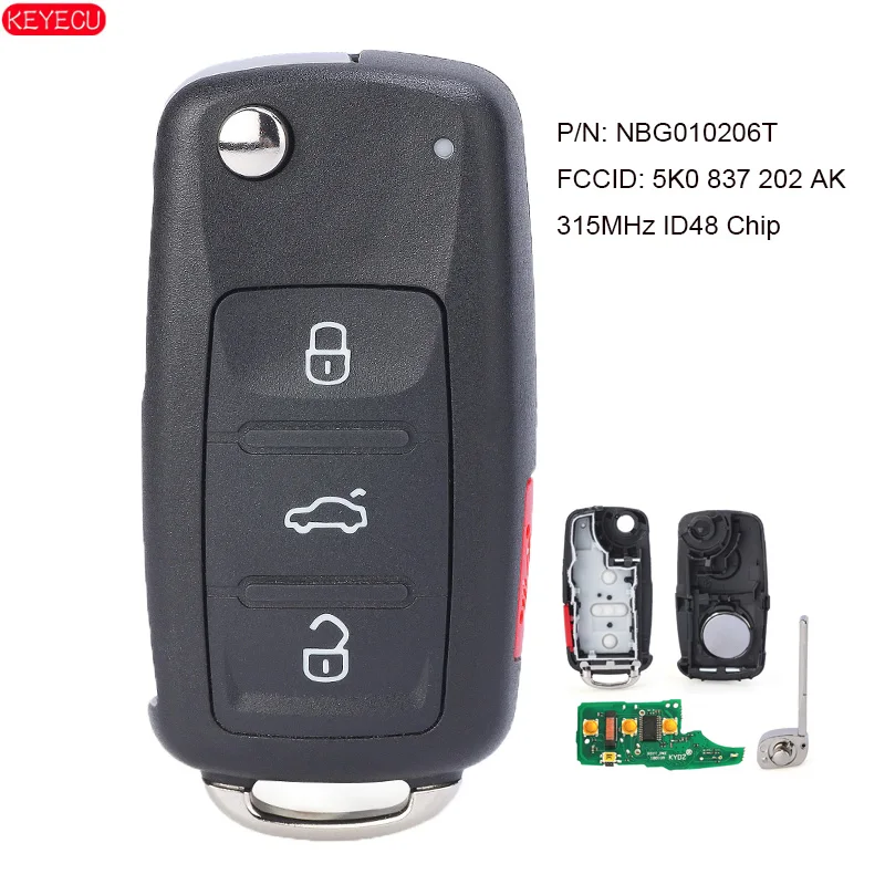 Дистанционный ключ KEYECU без ключа Go 315 МГц ID48 чип Fob для Volkswagen 2011 2017 (модели с Prox) P/N: