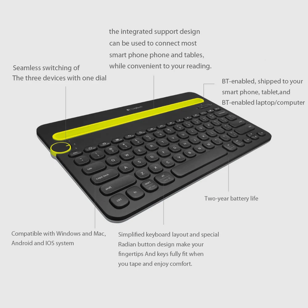 Xiaomi logitech K480 портативная Bluetooth клавиатура с держателем для телефона слот для Windows Mac OS iOS Android смартфон/планшет