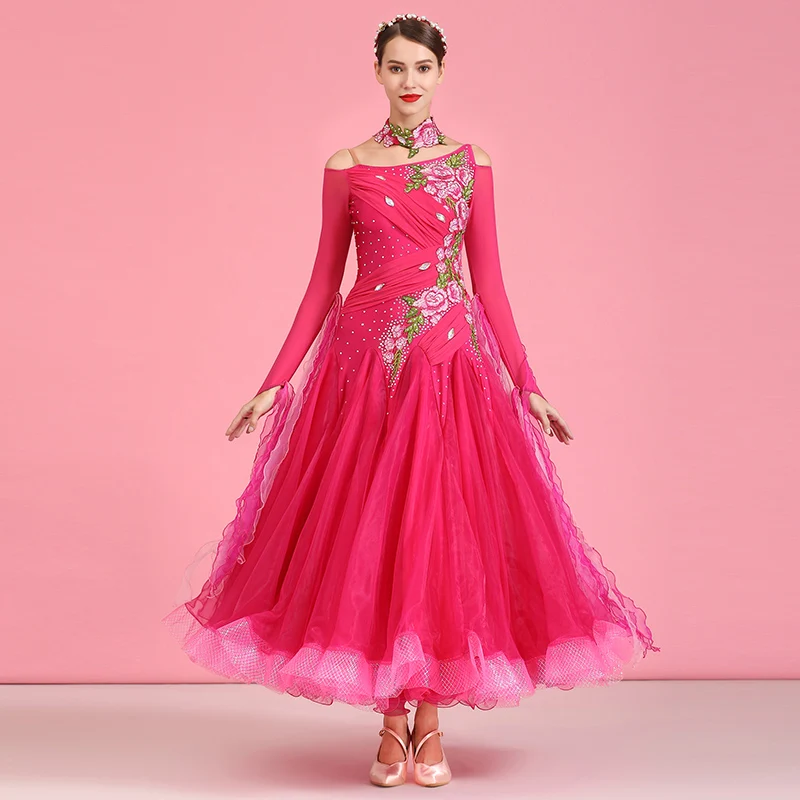 rose red Элегантные платья для конкурса бальных танцев для женщин вальс Стандартный танец Foxtrot представление одежда дамы Танго наряд DC3555 - Цвет: rose red