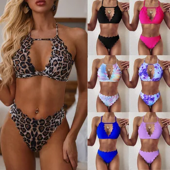

Sexy Push Up Bikinis women Scalloped Swimwear High Neck Bikini Set Swimsuit Two Piece Bathing suits Swimming Suit Beach Wear