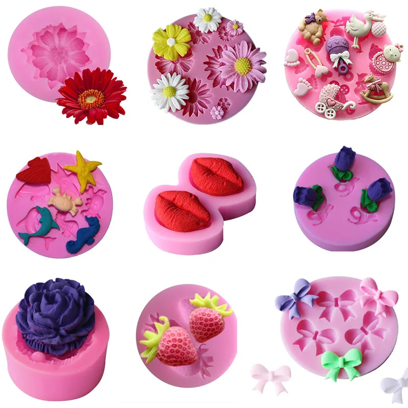 

Small Bow/flower Shape Silicone Mold Fondant Chocolate Soap Moulds Candy Cake Molds Embossed Sugar Arts Flower DIY Wedding Decor