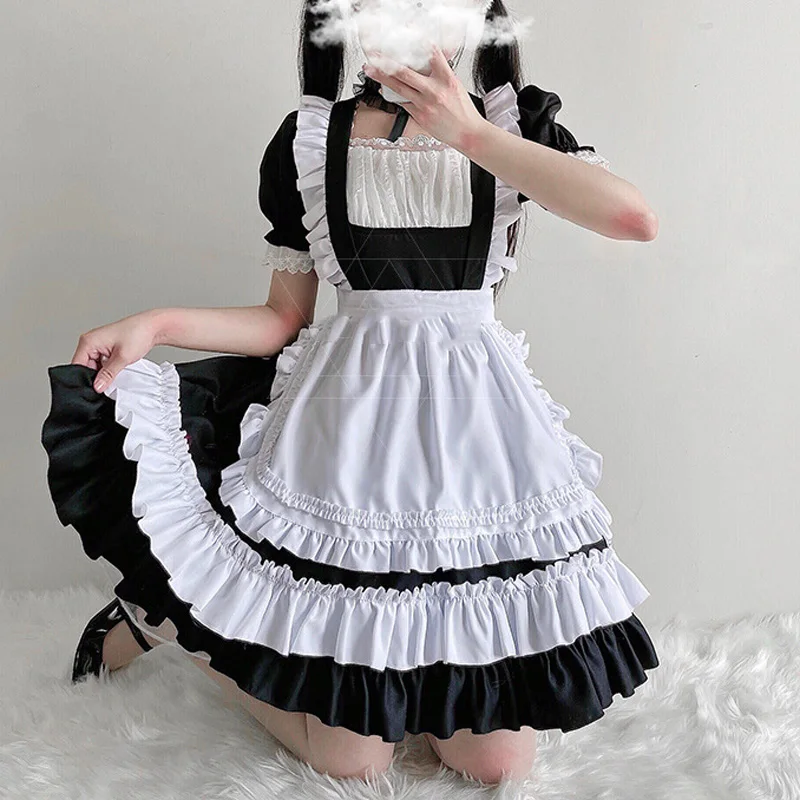 Sweet Lolita OP Maid Dress for Women and Girls, Pink Uniform, Princess Dresses, Kawaii Cosplay Costume, AFC886