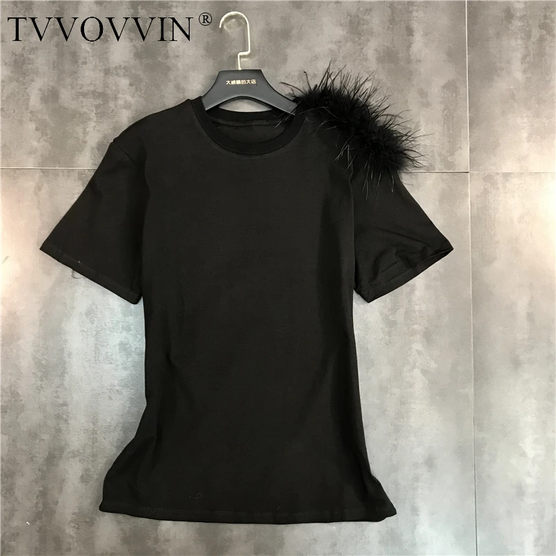 TVVOVVIN, модная новинка, летняя женская футболка с коротким рукавом, повседневная, мохнатая,, модная одежда с круглым вырезом, V051