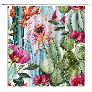 

Cactus Flower Shower Curtain Tropical Plants Colorful Cacti Summer Exotic Style Bathroom Decoration Curtains Polyester Fabric